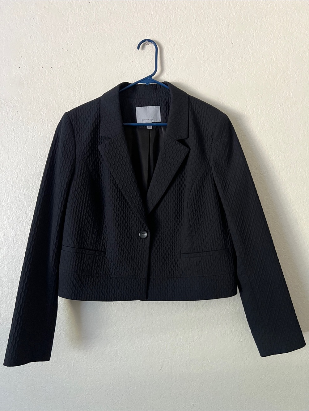 Like New! Classiques Entier Black Textured Single-Button Cotton Blend Blazer XL
